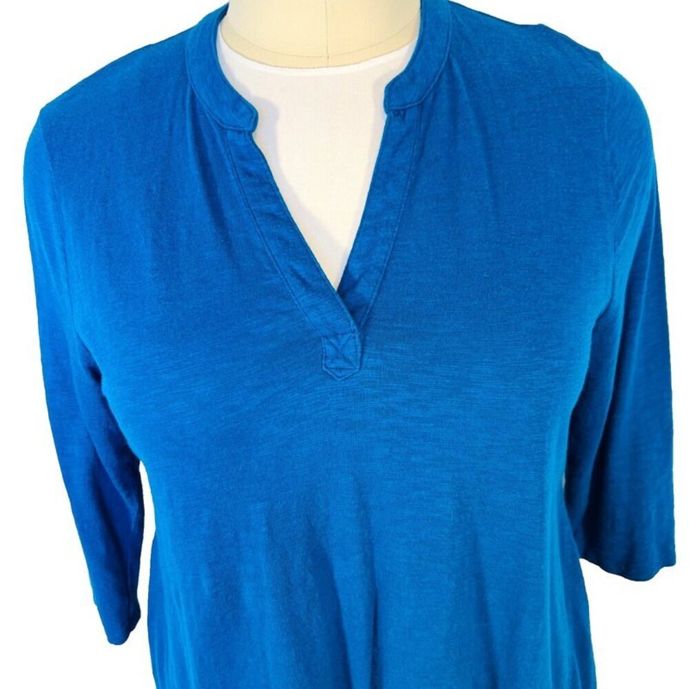 Chico's Tunic Top Women's XL Caribbean Blue Notch Neck Cotton Modal 3/4 Sleeve - Picture 2 of 9